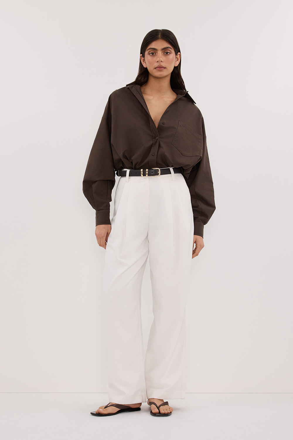 RHEA BITTER CHOC OVERSIZED COTTON SHIRT
