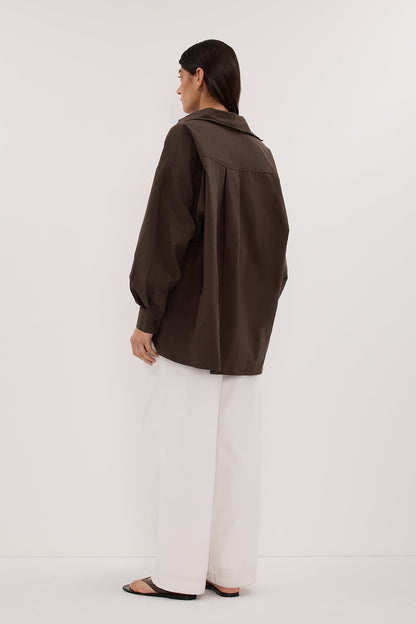 RHEA BITTER CHOC OVERSIZED COTTON SHIRT