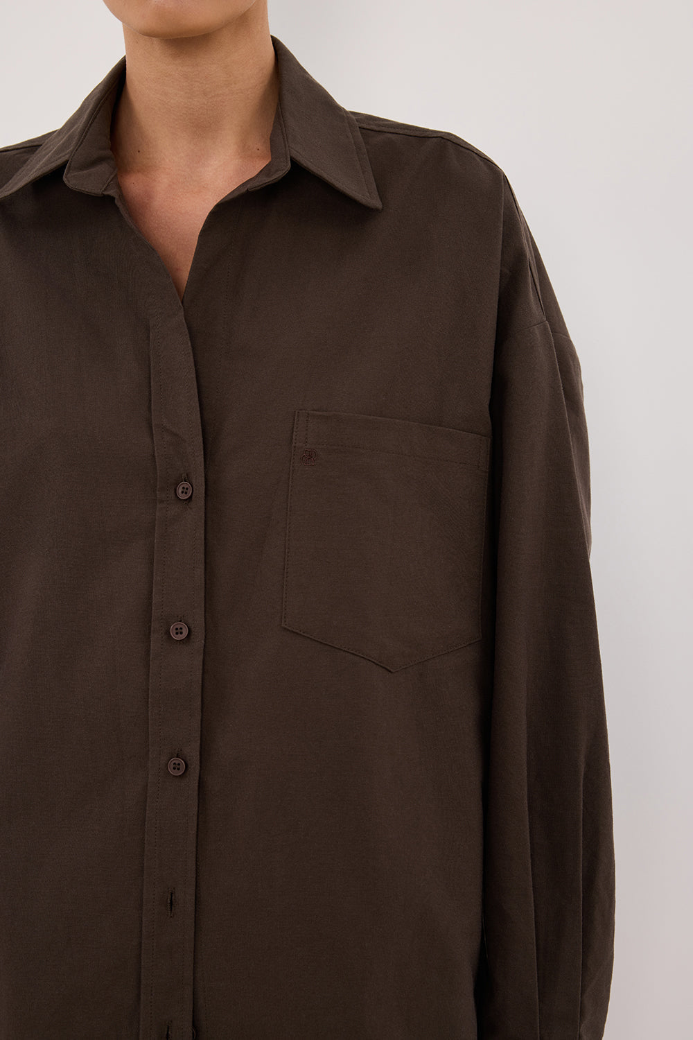 RHEA BITTER CHOC OVERSIZED COTTON SHIRT