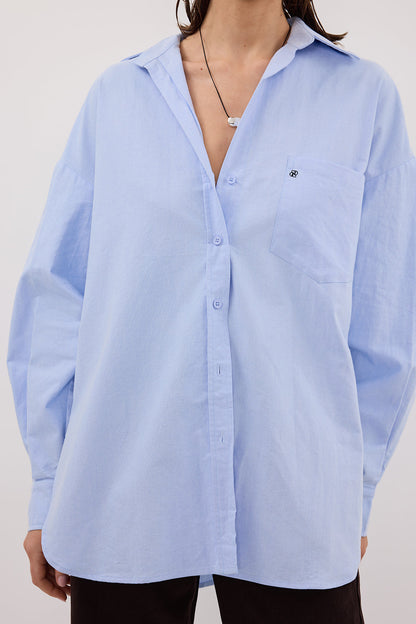 RHEA BLUE OVERSIZED COTTON SHIRT