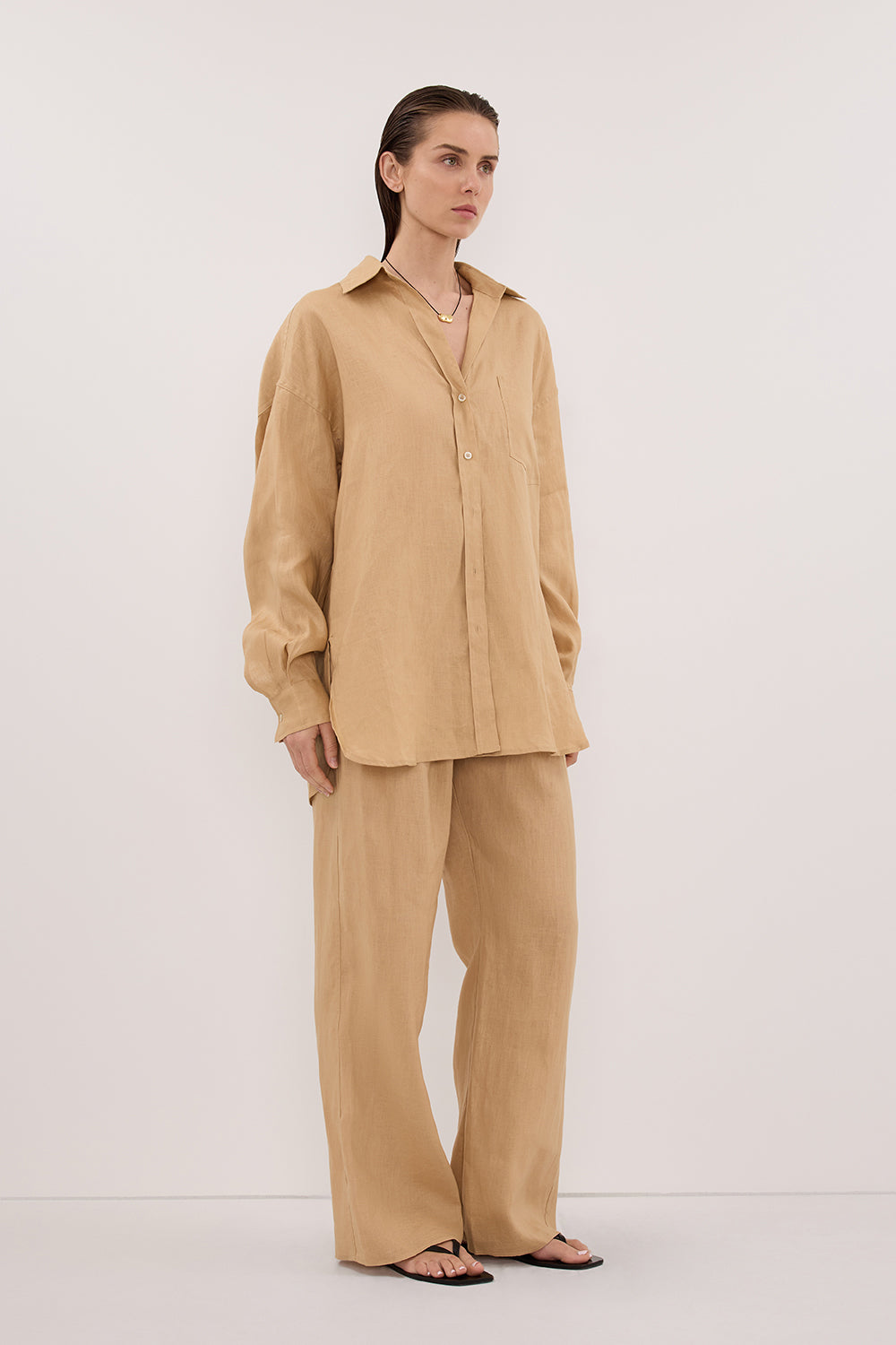 LUNE TAN OVERSIZED LINEN SHIRT