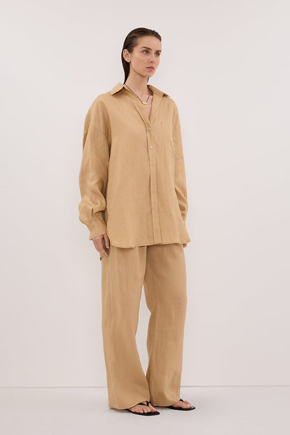 LUNE TAN OVERSIZED LINEN SHIRT