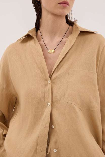 LUNE TAN OVERSIZED LINEN SHIRT