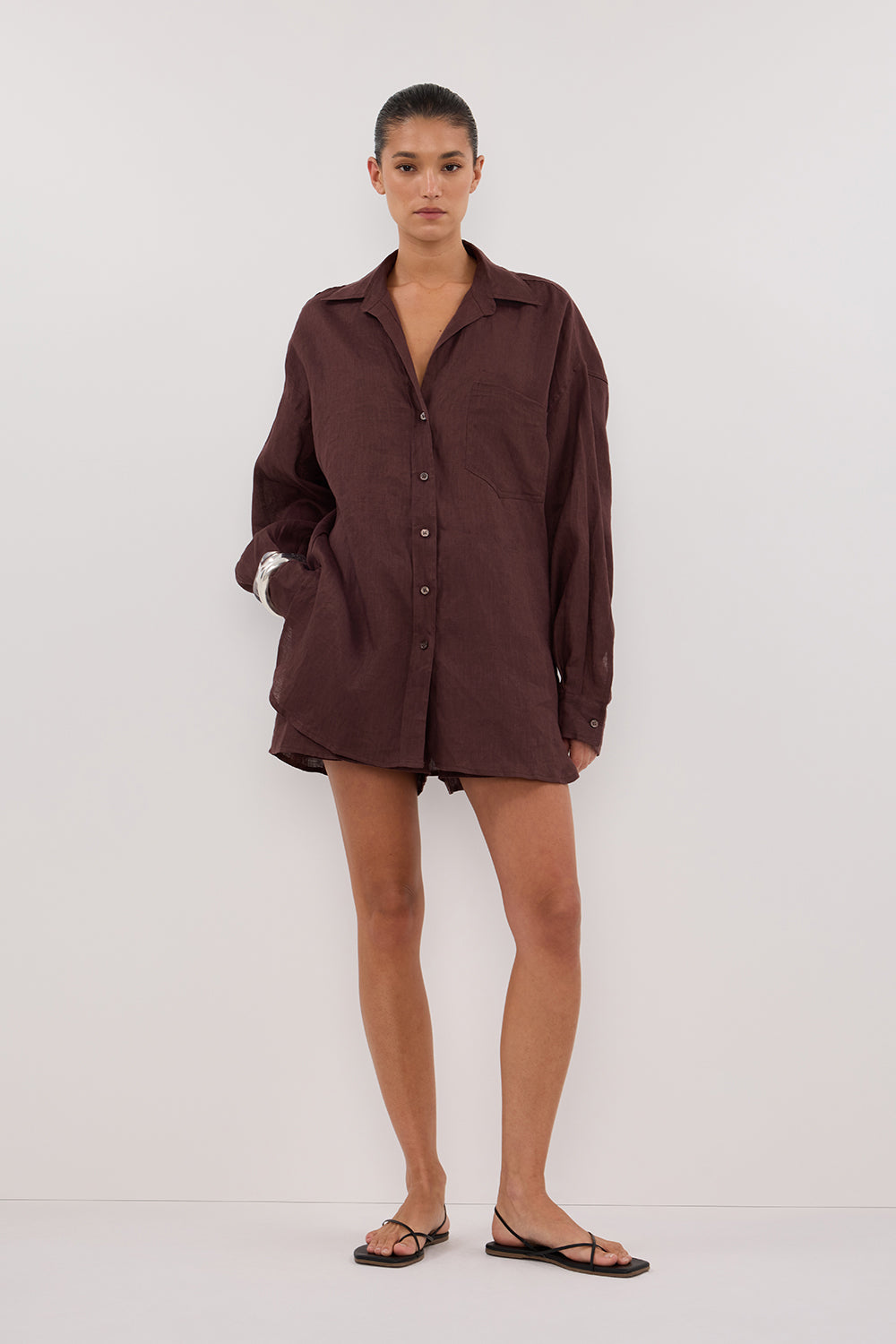 LUNE WALNUT OVERSIZED LINEN SHIRT