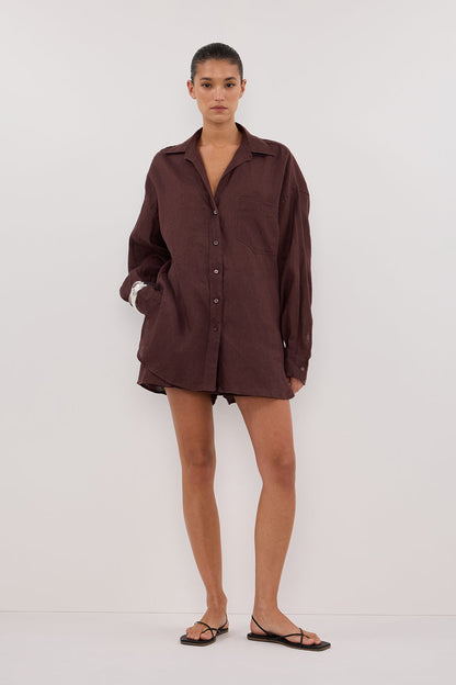 LUNE WALNUT OVERSIZED LINEN SHIRT
