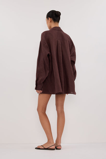 LUNE WALNUT OVERSIZED LINEN SHIRT