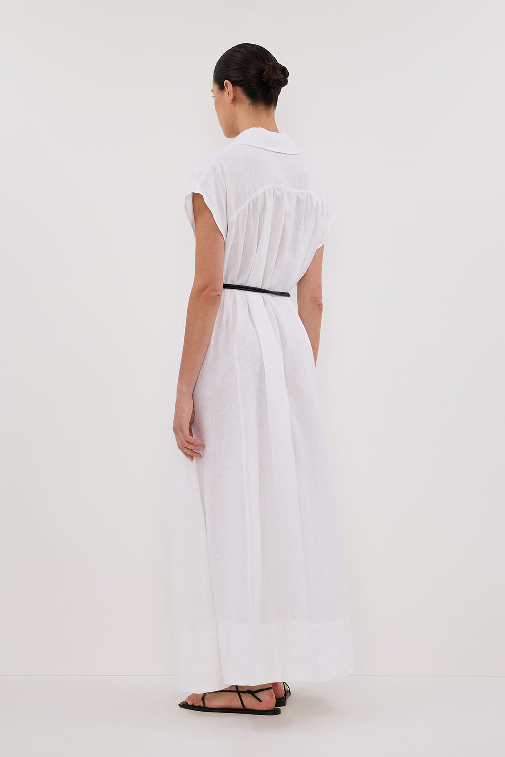 LANA WHITE LINEN MIDI SHIRT DRESS