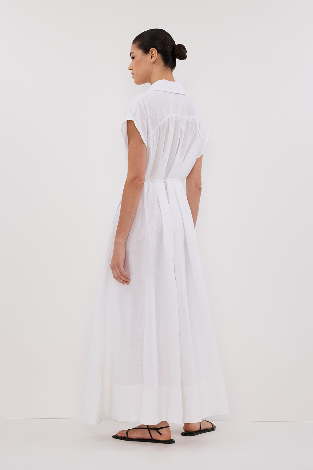 LANA WHITE LINEN MIDI SHIRT DRESS