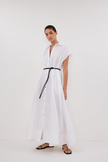 LANA WHITE LINEN MIDI SHIRT DRESS
