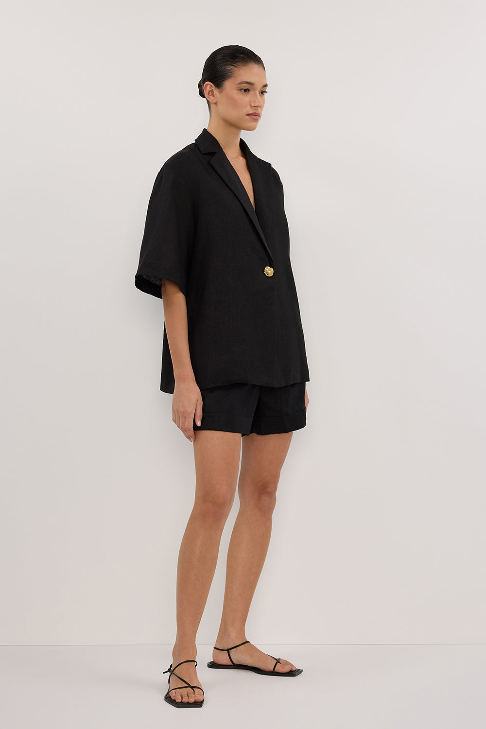 NALA BLACK LINEN RESORT SHIRT
