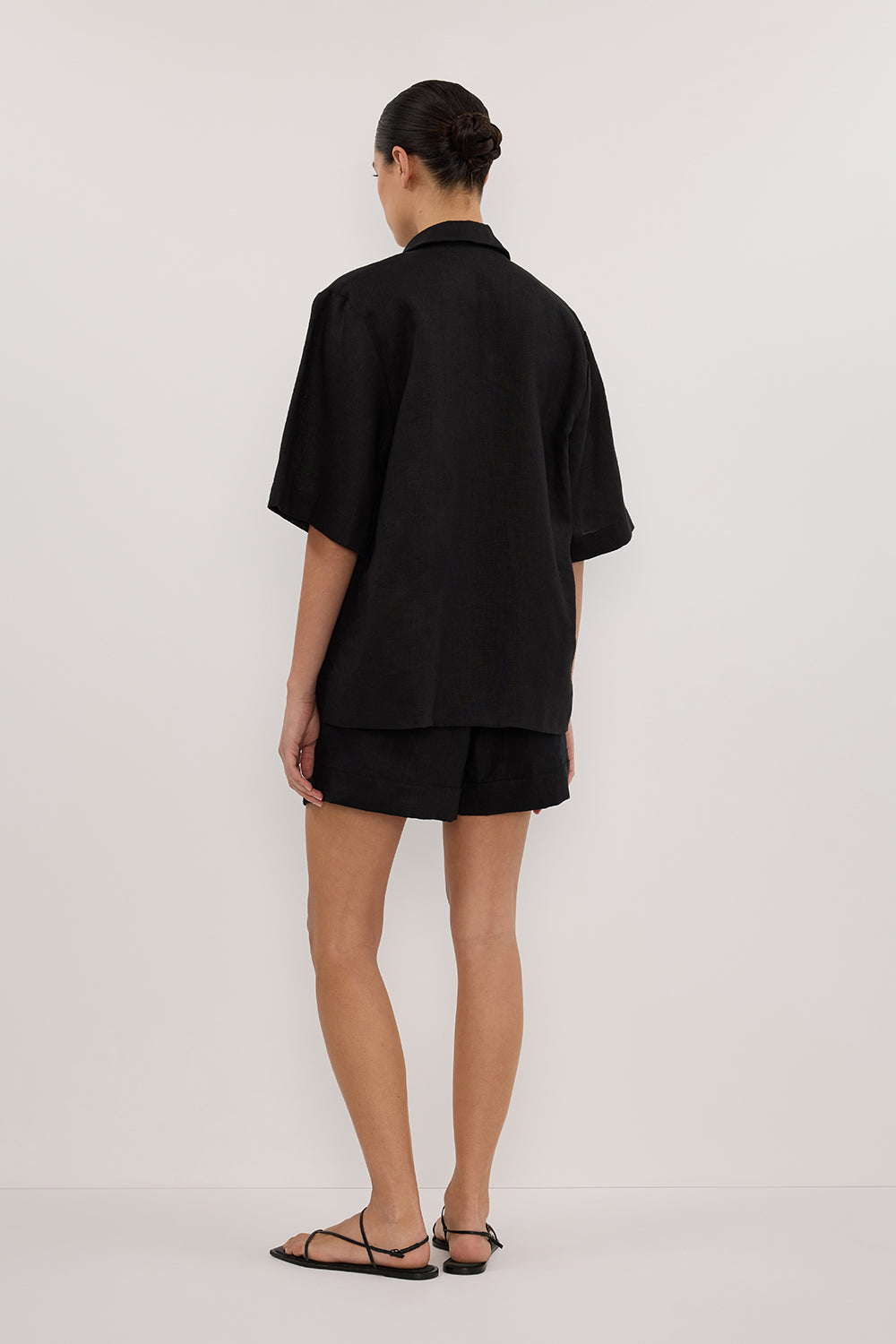NALA BLACK LINEN RESORT SHIRT