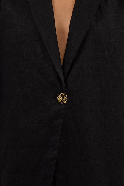 NALA BLACK LINEN RESORT SHIRT