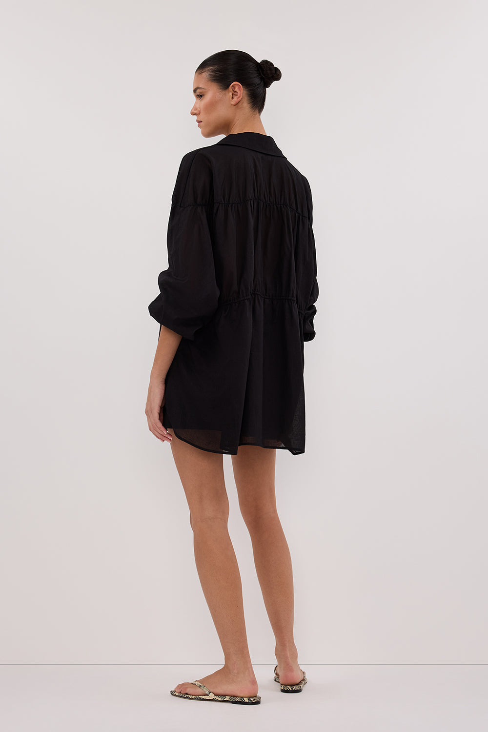 FLOYCE BLACK LINEN LONG SLEEVE TOP