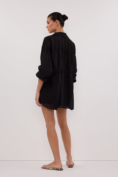 FLOYCE BLACK LINEN LONG SLEEVE TOP