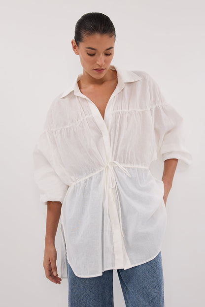 FLOYCE WHITE LINEN LONG SLEEVE TOP