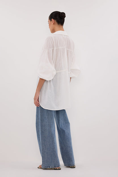 FLOYCE WHITE LINEN LONG SLEEVE TOP