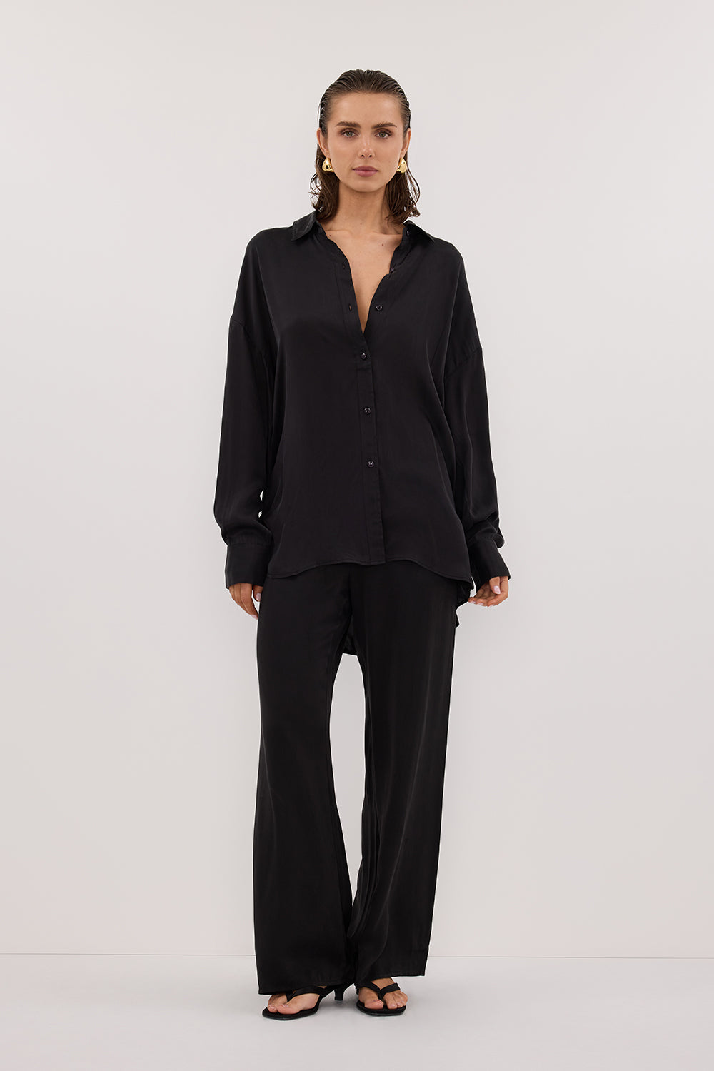 PERCY BLACK SILK LONG SLEEVE SHIRT