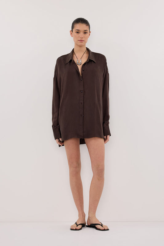 PERCY CHOC SILK LONG SLEEVE SHIRT