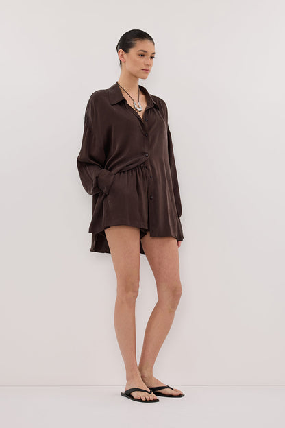PERCY CHOC SILK LONG SLEEVE SHIRT