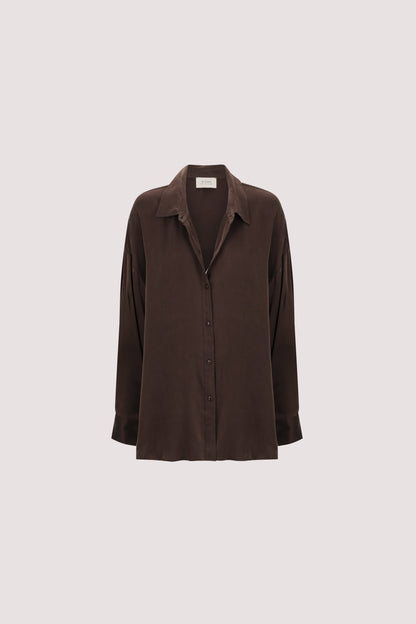 PERCY CHOC SILK LONG SLEEVE SHIRT