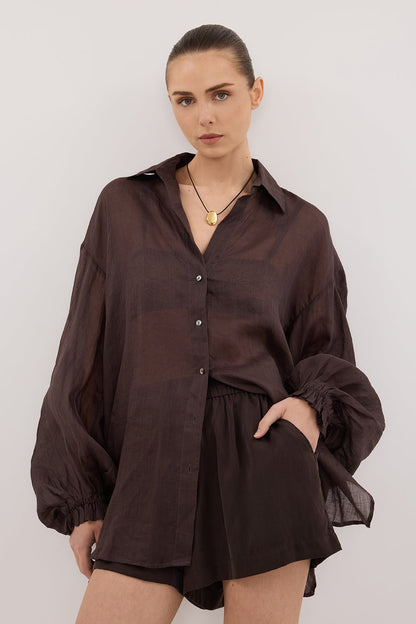 MILLER DARK CHOC RAMIE LONG SLEEVE SHIRT