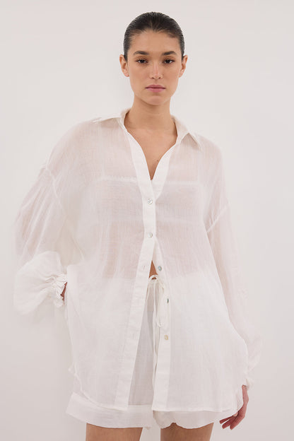 MILLER WHITE RAMIE LONG SLEEVE SHIRT