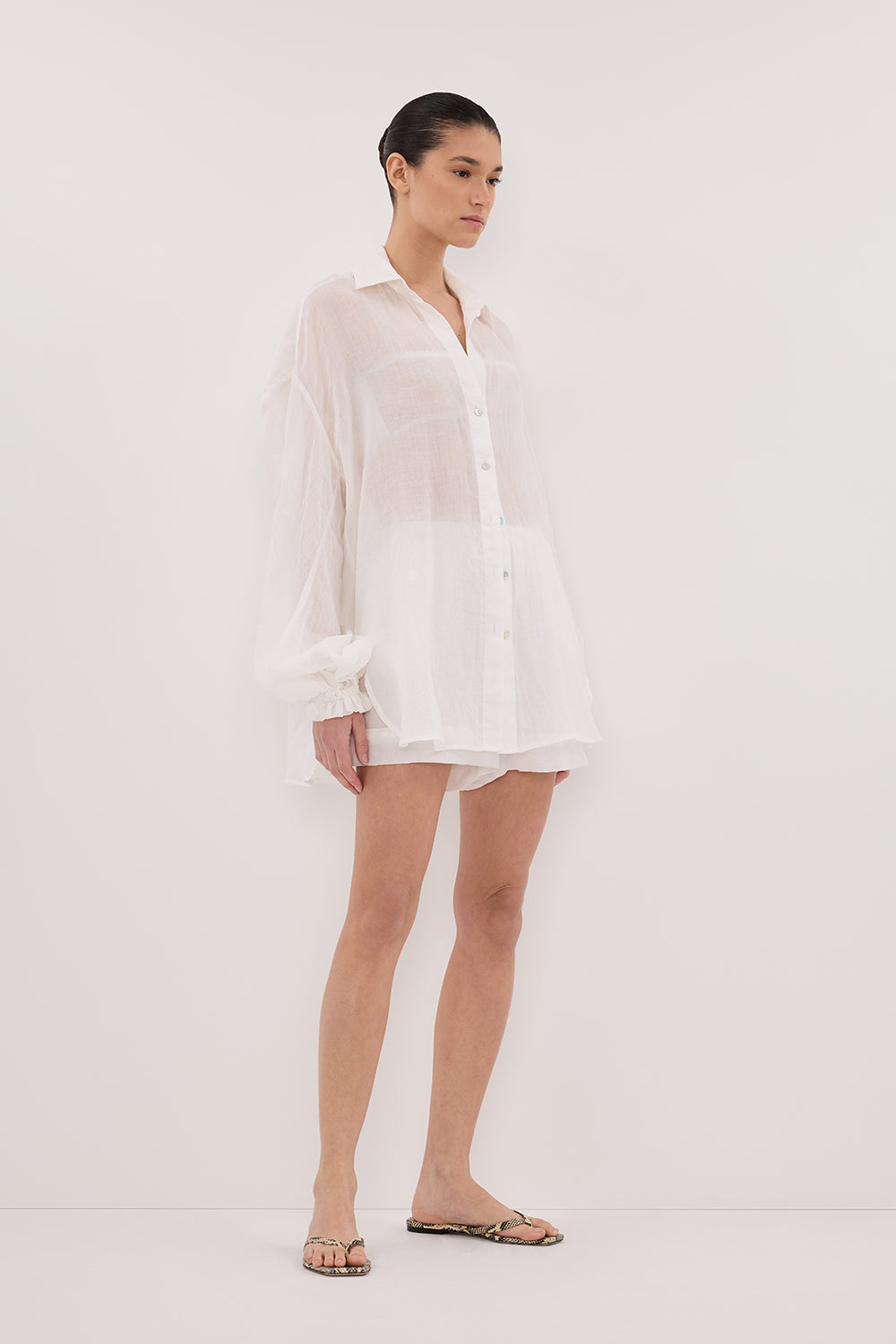 MILLER WHITE RAMIE LONG SLEEVE SHIRT