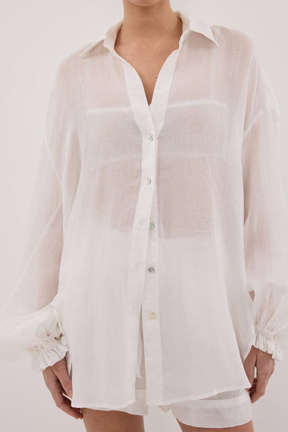 MILLER WHITE RAMIE LONG SLEEVE SHIRT