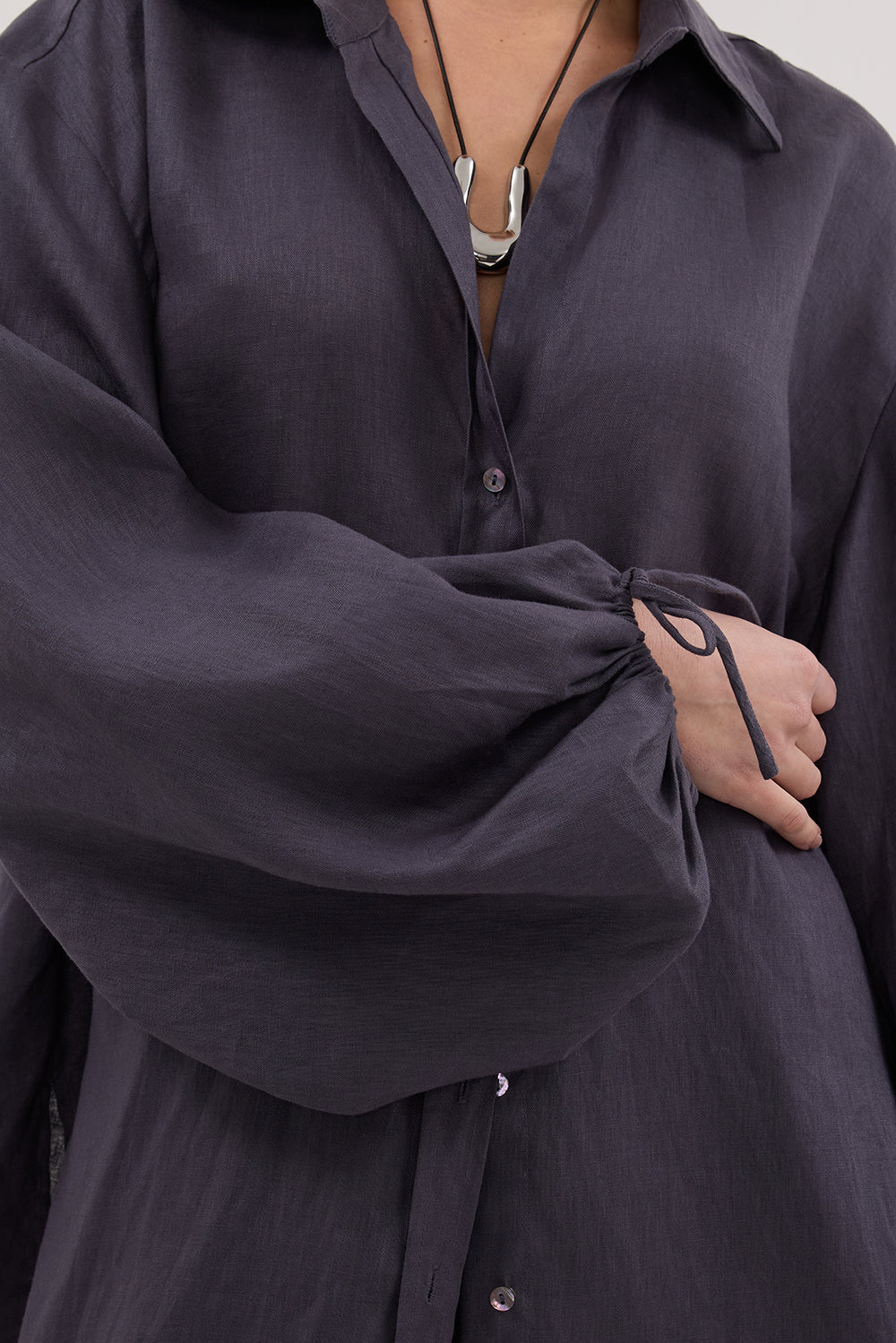 CARLA WASHED INDIGO LONG SLEEVE LINEN SHIRT