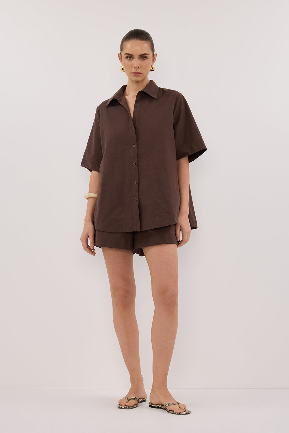 ELARA CHOCOLATE OVERSIZED SHORT SLEEVE SHIRT