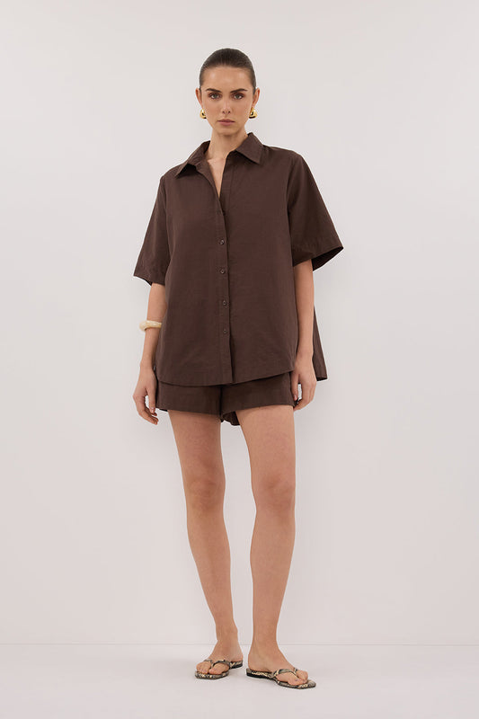 ELARA CHOCOLATE OVERSIZED SHORT SLEEVE SHIRT