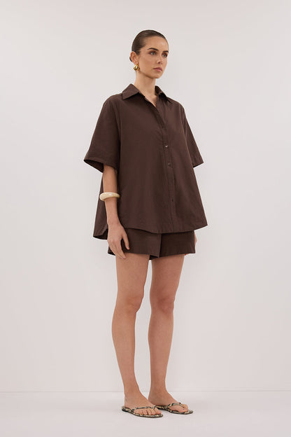 ELARA CHOCOLATE OVERSIZED SHORT SLEEVE SHIRT
