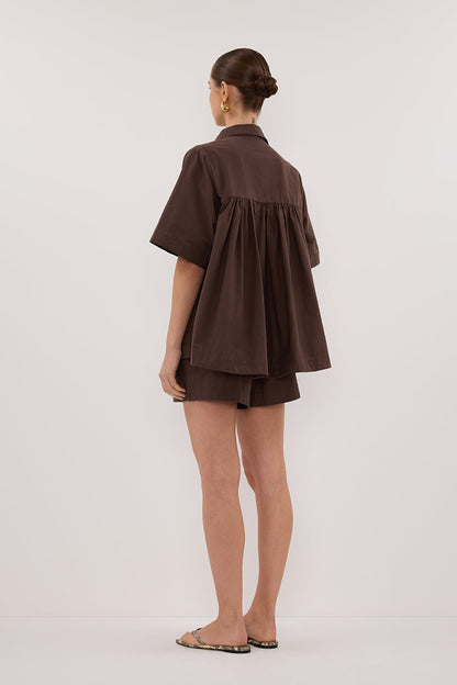 ELARA CHOCOLATE OVERSIZED SHORT SLEEVE SHIRT