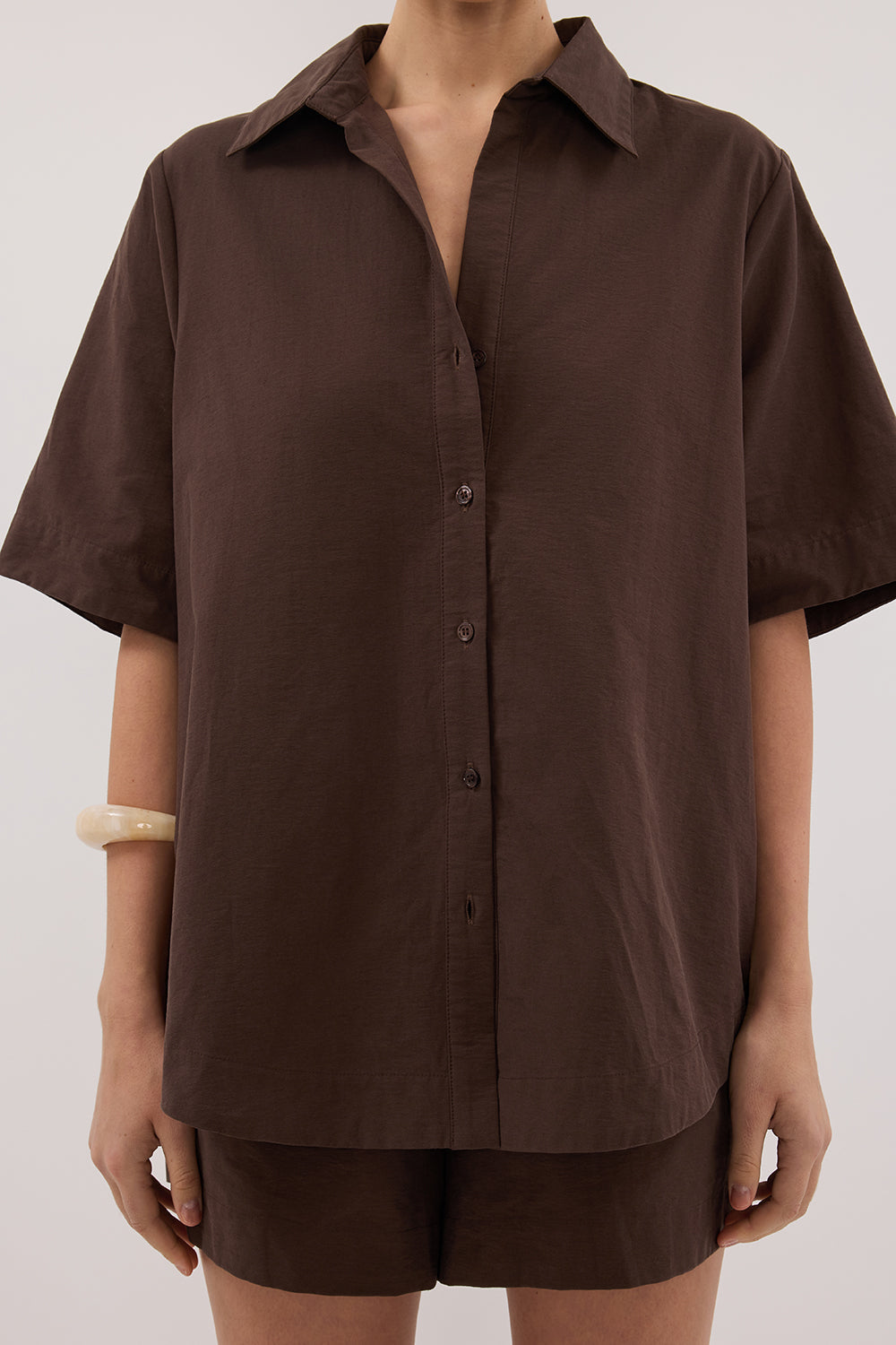 ELARA CHOCOLATE OVERSIZED SHORT SLEEVE SHIRT