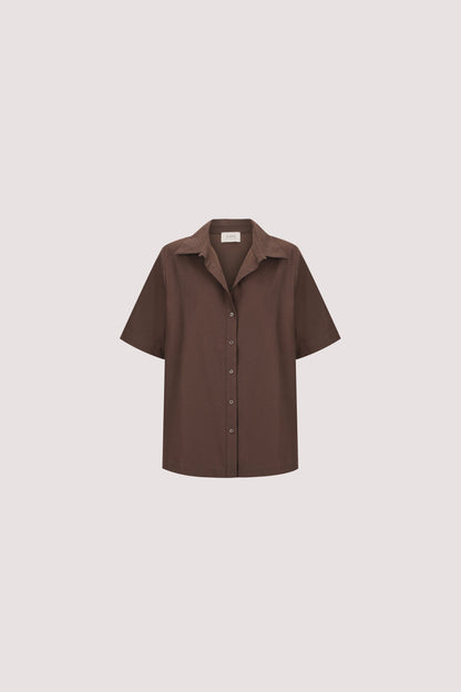 ELARA CHOCOLATE OVERSIZED SHORT SLEEVE SHIRT