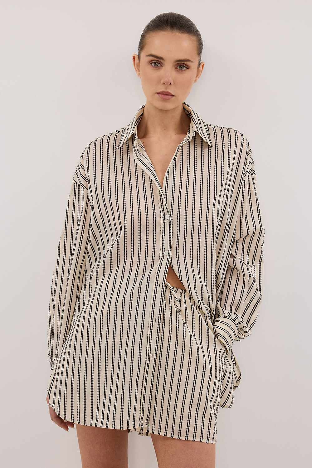 ELLIE CREAM OVERSIZED LONG SLEEVE STRIPE SHIRT