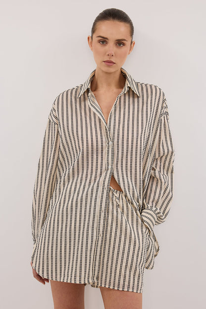 ELLIE CREAM OVERSIZED LONG SLEEVE STRIPE SHIRT