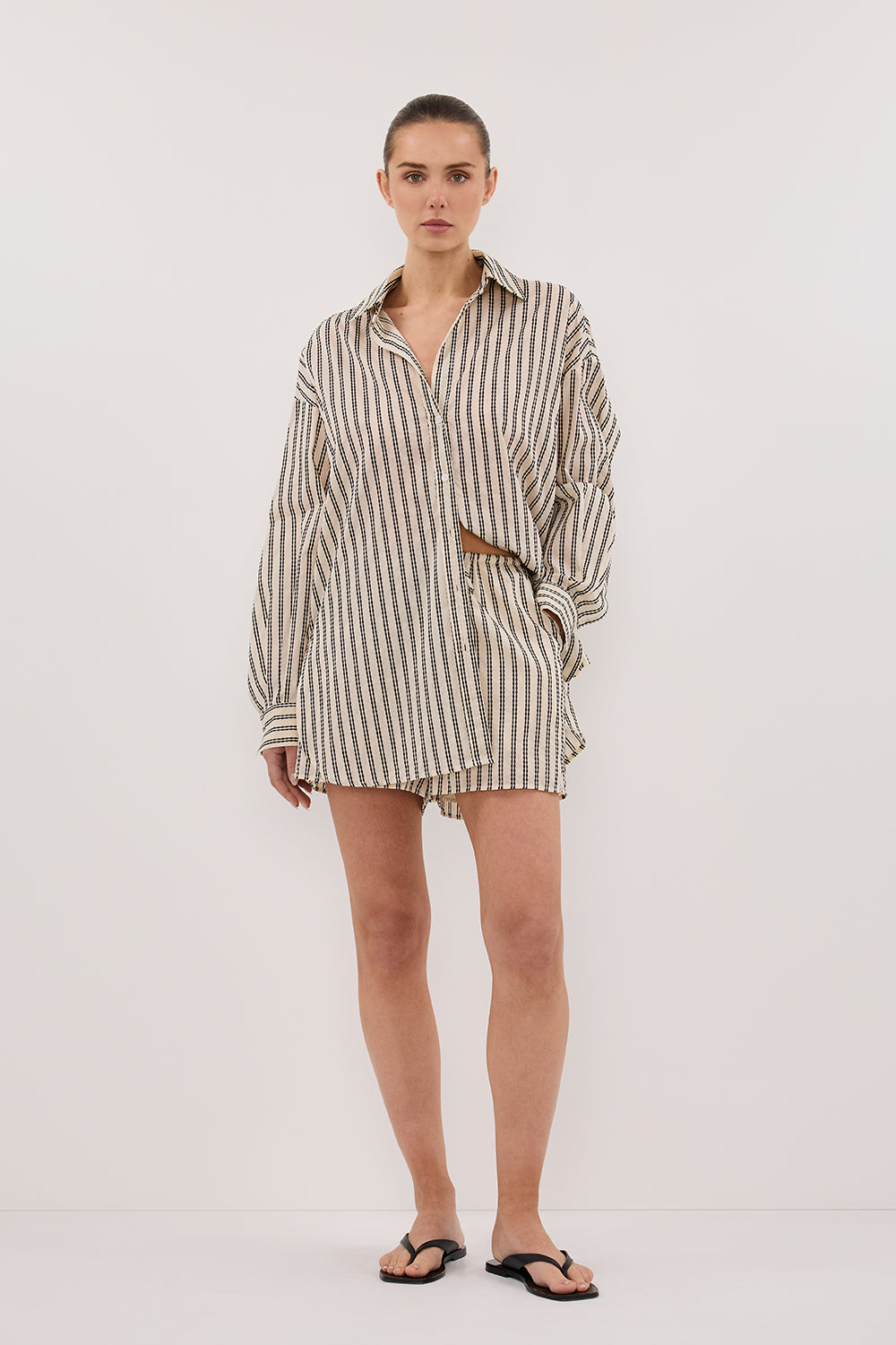 ELLIE CREAM OVERSIZED LONG SLEEVE STRIPE SHIRT
