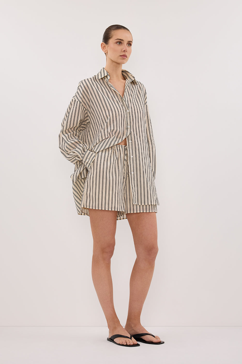 ELLIE CREAM OVERSIZED LONG SLEEVE STRIPE SHIRT