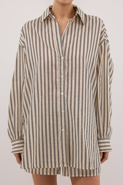ELLIE CREAM OVERSIZED LONG SLEEVE STRIPE SHIRT