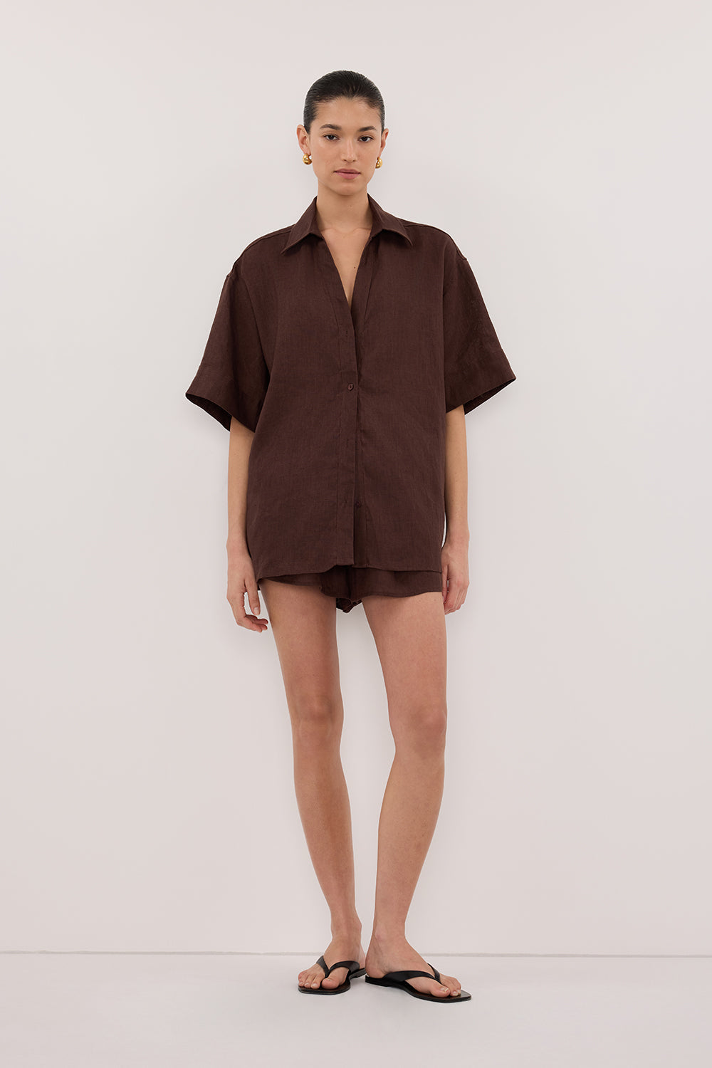 HELENA COCOA SHORT SLEEVE LINEN SHIRT