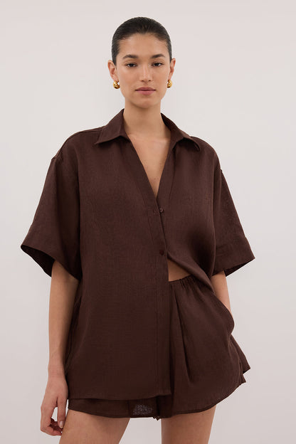 HELENA COCOA SHORT SLEEVE LINEN SHIRT
