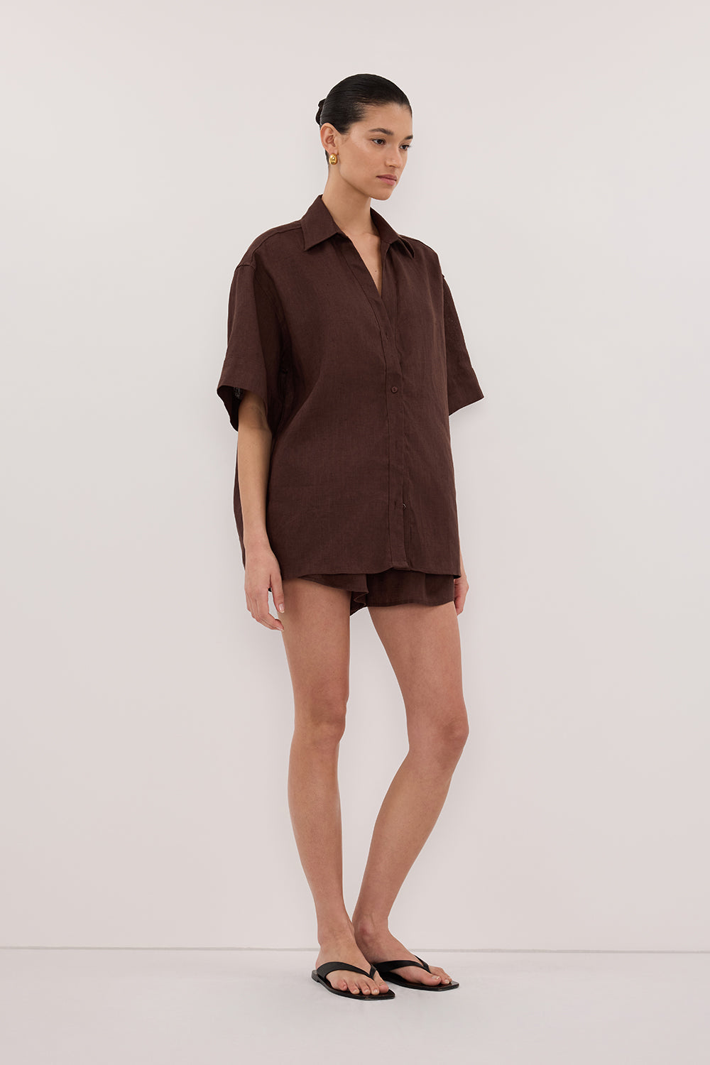 HELENA COCOA SHORT SLEEVE LINEN SHIRT