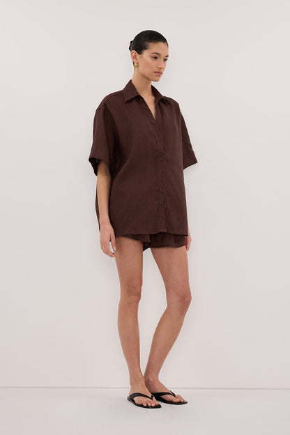 HELENA COCOA SHORT SLEEVE LINEN SHIRT