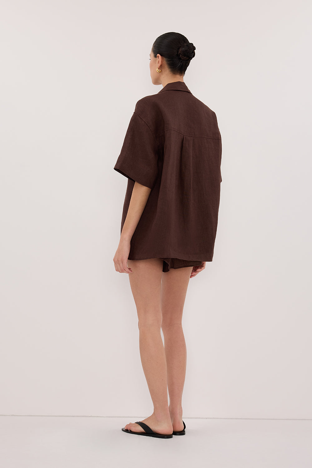 HELENA COCOA SHORT SLEEVE LINEN SHIRT