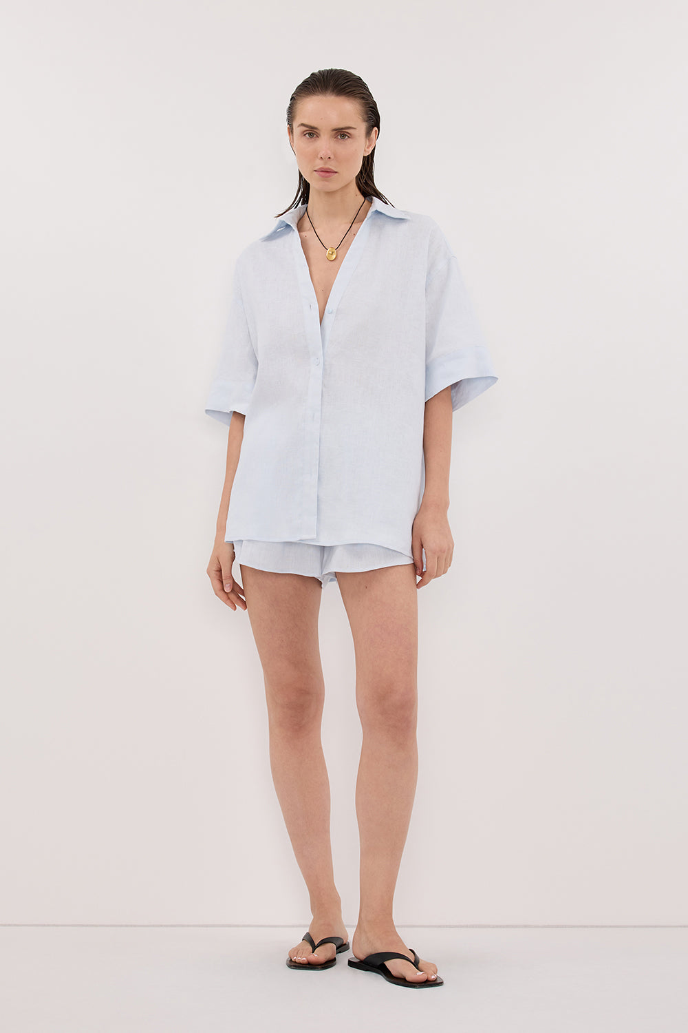HELENA CORNFLOWER SHORT SLEEVE LINEN SHIRT