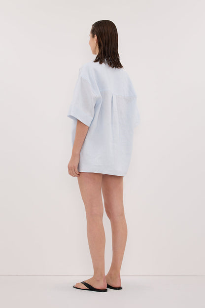 HELENA CORNFLOWER SHORT SLEEVE LINEN SHIRT