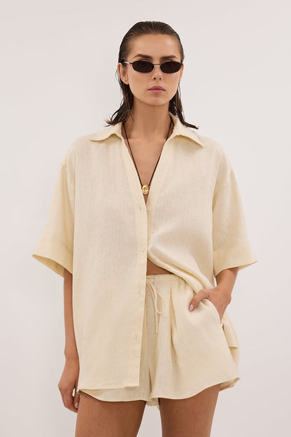 HELENA STRAW SHORT SLEEVE LINEN SHIRT