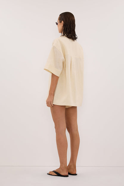 HELENA STRAW SHORT SLEEVE LINEN SHIRT