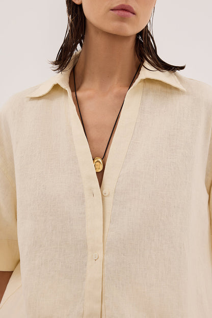HELENA STRAW SHORT SLEEVE LINEN SHIRT